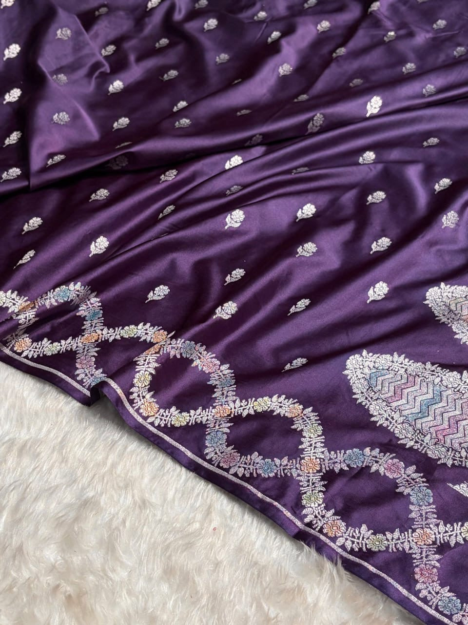 Deep Purple Meenakari Mashru Katan Silk Banarasi Saree