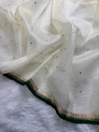 Bottle Green & White Pure Kora Organza Silk Banarasi Saree