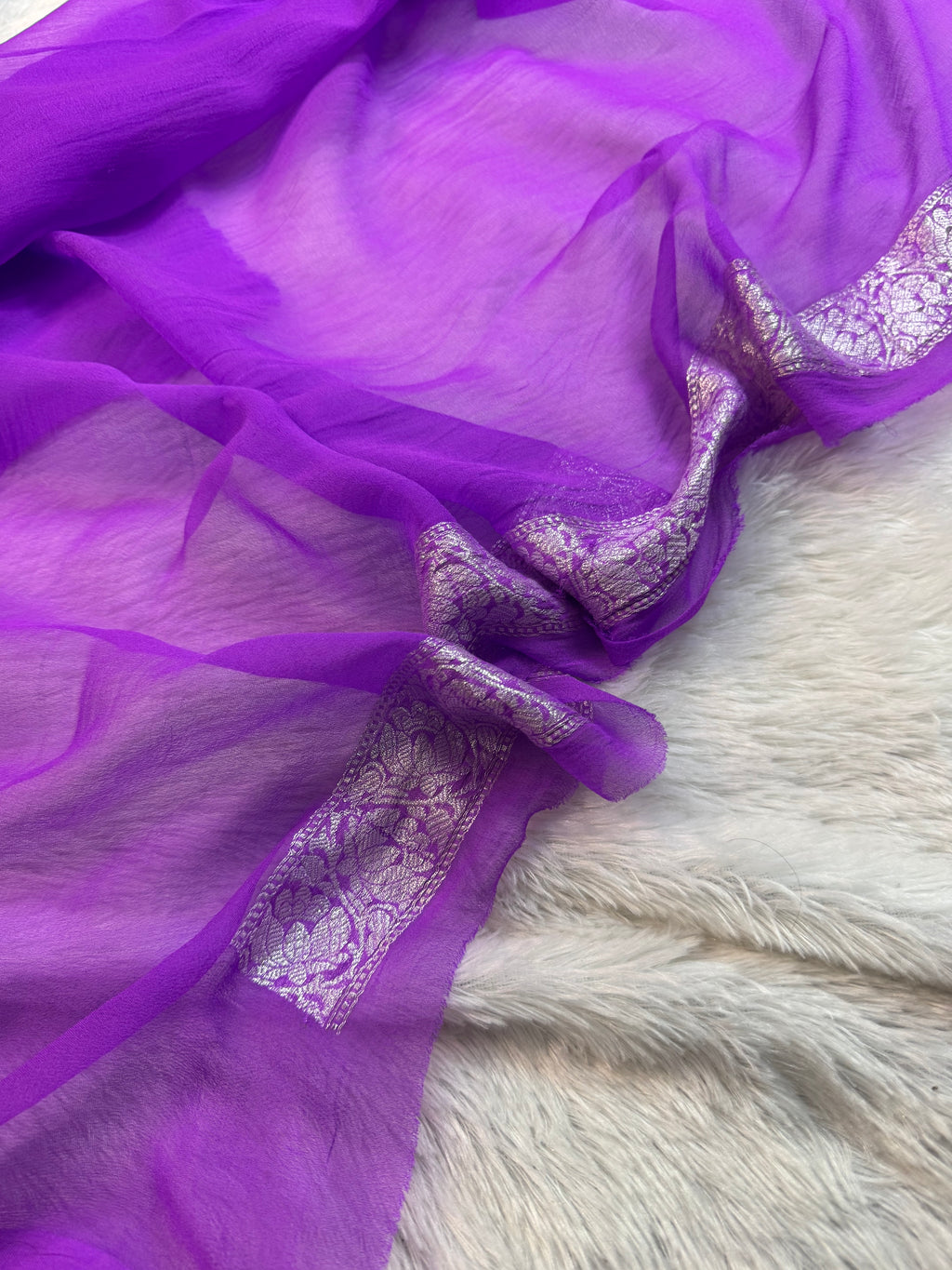Sky & lavenders Pure Khaddi Chiffon Silk Banarasi Saree
