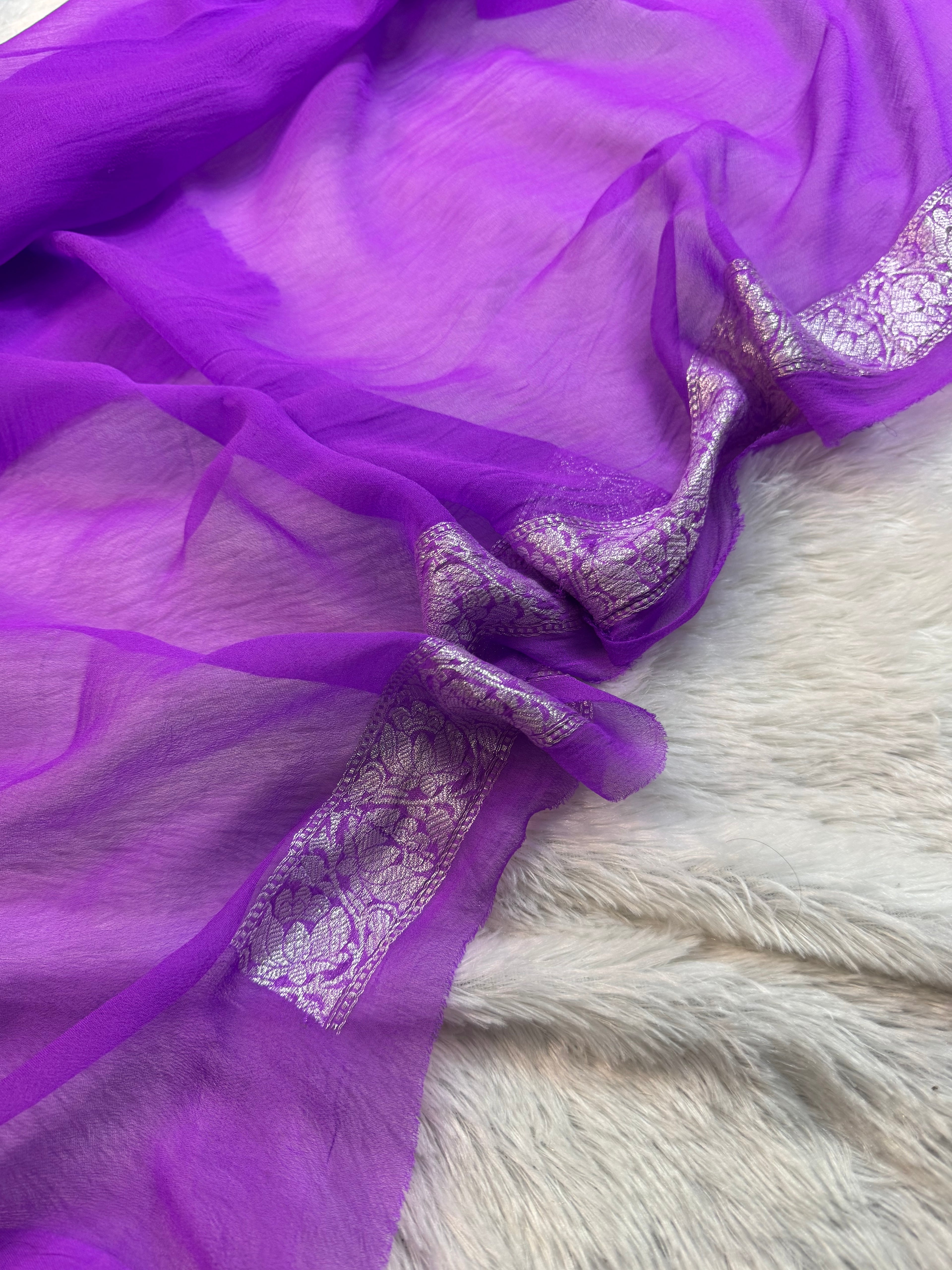 Sky & lavenders Pure Khaddi Chiffon Silk Banarasi Saree