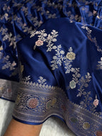 Navy Blue Meenakari Mashru Katan Silk Banarasi Saree
