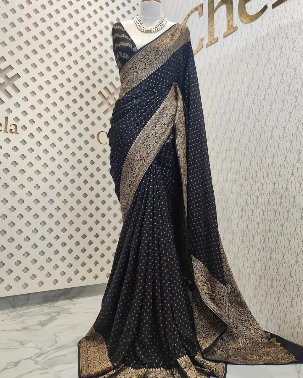Black Pure Khaddi Crep Silk Banarasi Saree