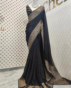 Black Pure Khaddi Crep Silk Banarasi Saree