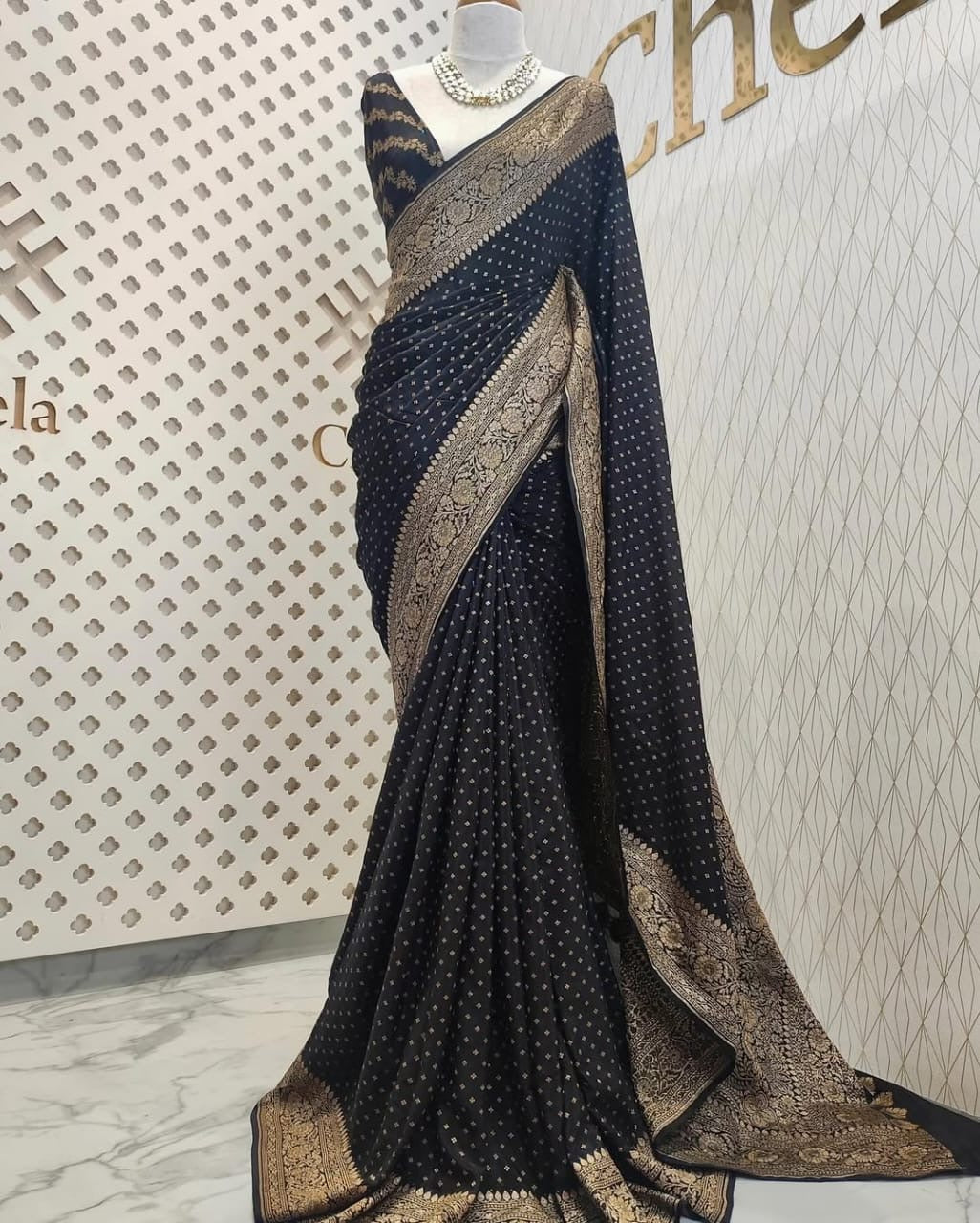 Black Pure Khaddi Crep Silk Banarasi Saree