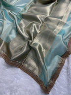Soft Sea Green Beautiful Lace Border Tissue Silk Banarasi Saree