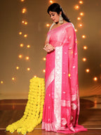 Rani Pink Pure Khaddi Chiffon Silk Banarasi Saree