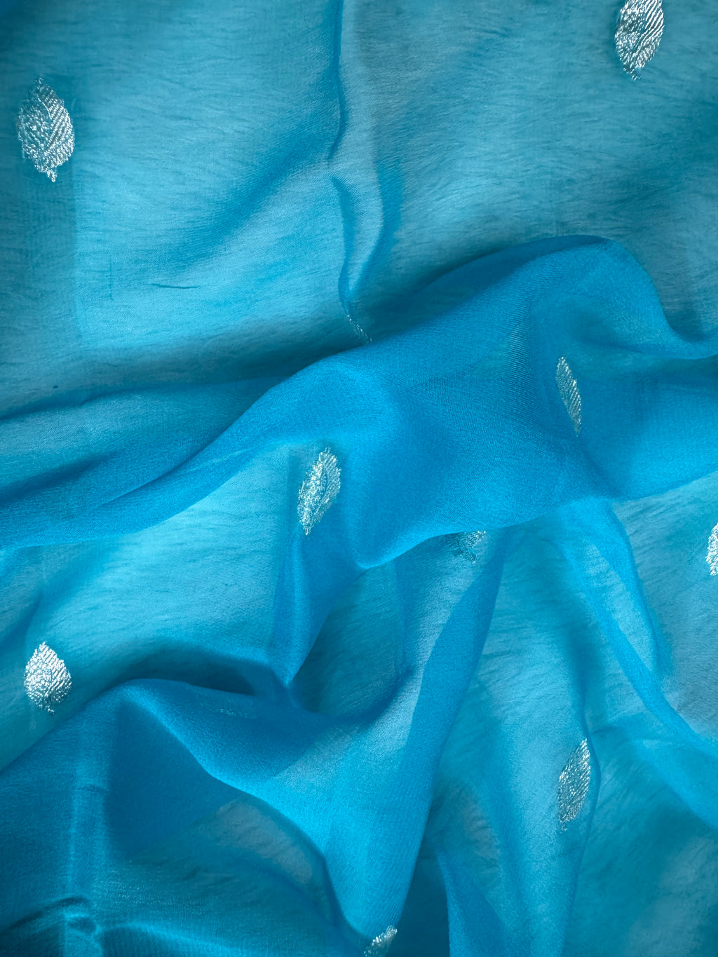 Sky Blue Pure Khaddi Chiffon Silk Banarasi Saree