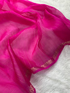 Hot Pink Pure Kora Organza Silk Banarasi Saree