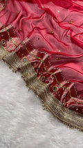 Red Tissue Silk Saree With Ghungroo & Mirror Work Designer Border Lace Saree