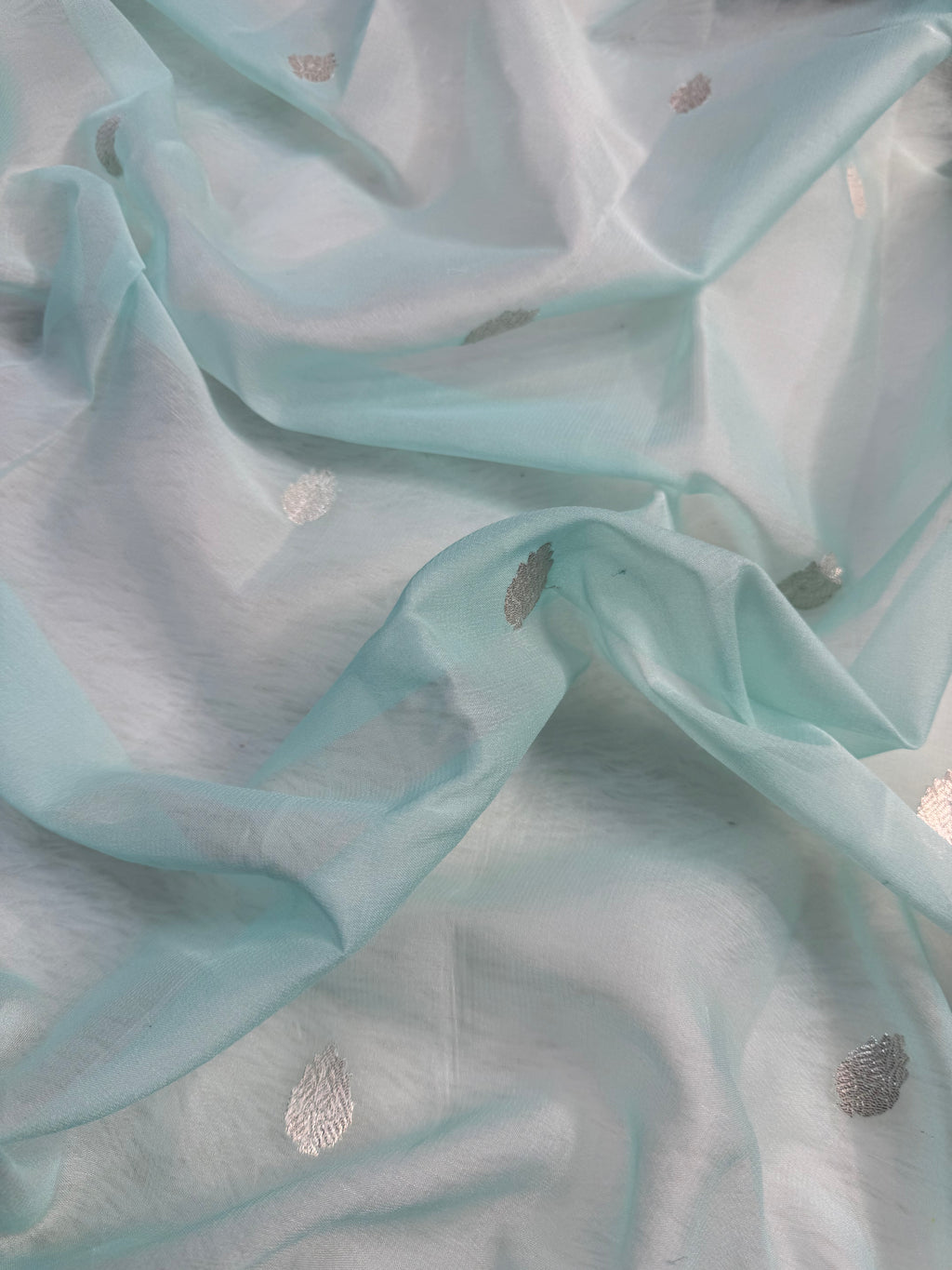 Light Sea Green & Dark Sea Green Pure khaddi Chiffon Silk Banarasi Saree