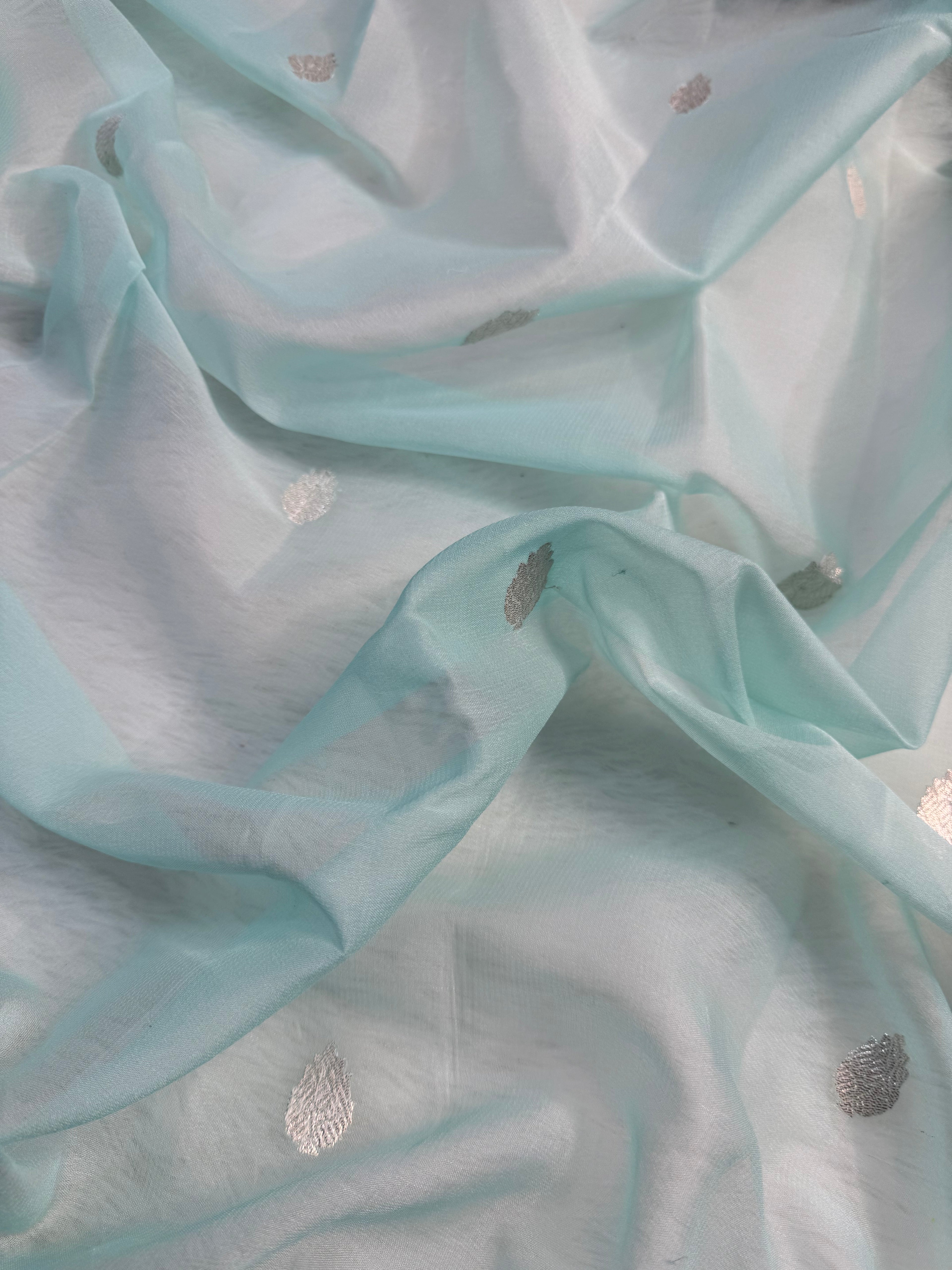 Light Sea Green & Dark Sea Green Pure khaddi Chiffon Silk Banarasi Saree