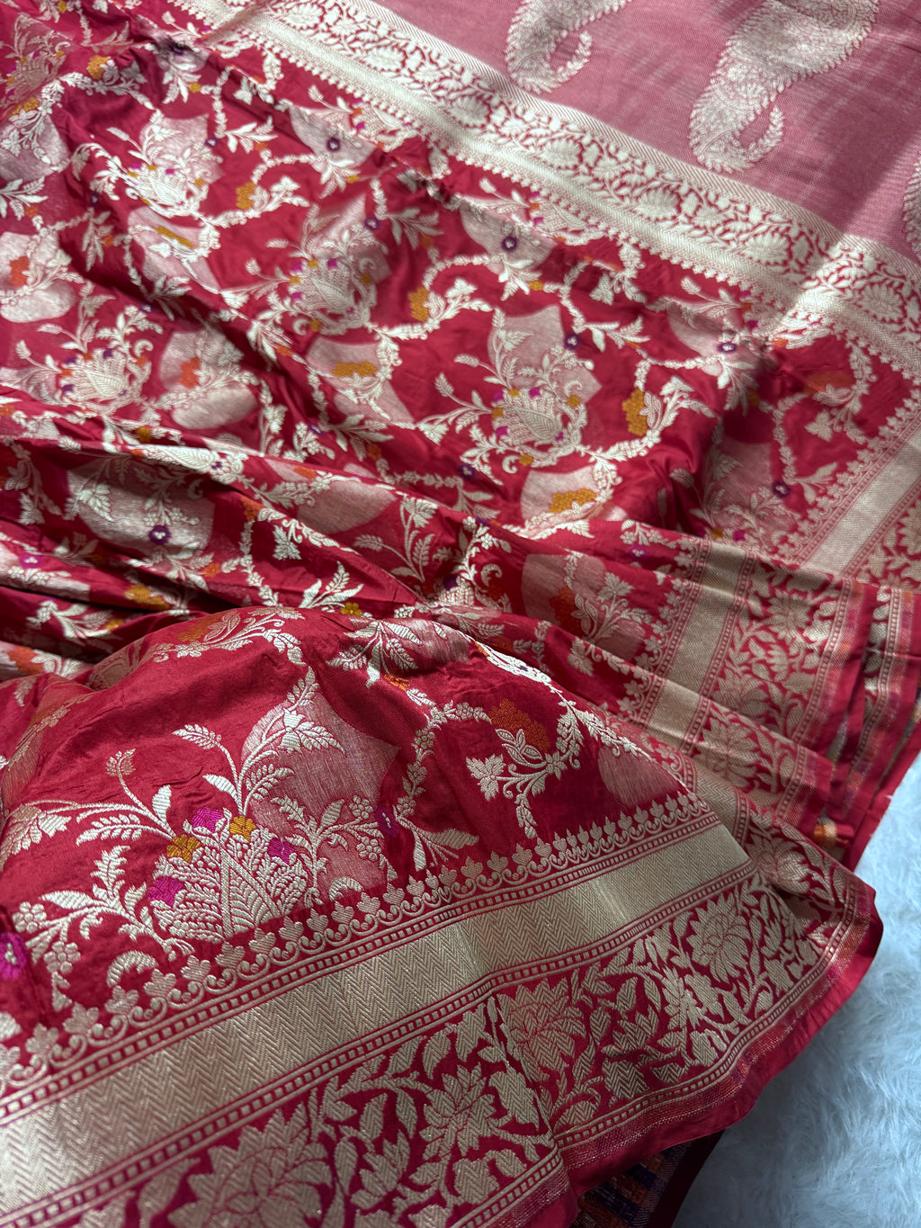 Red Jall Pure Katan Silk Banarasi Saree
