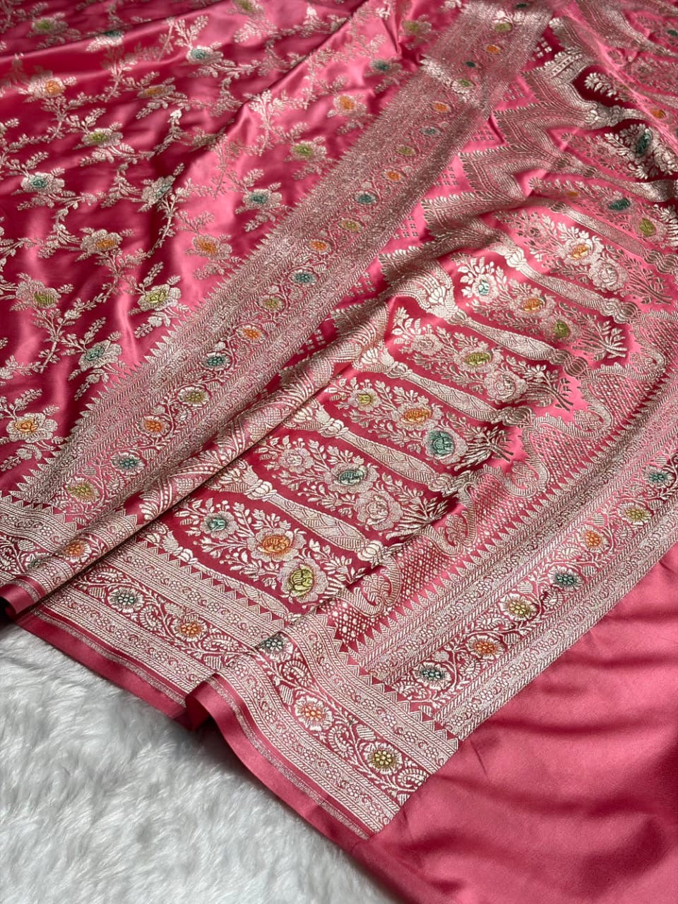 Pink Meenakari Mashru Katan Silk Banarasi Saree