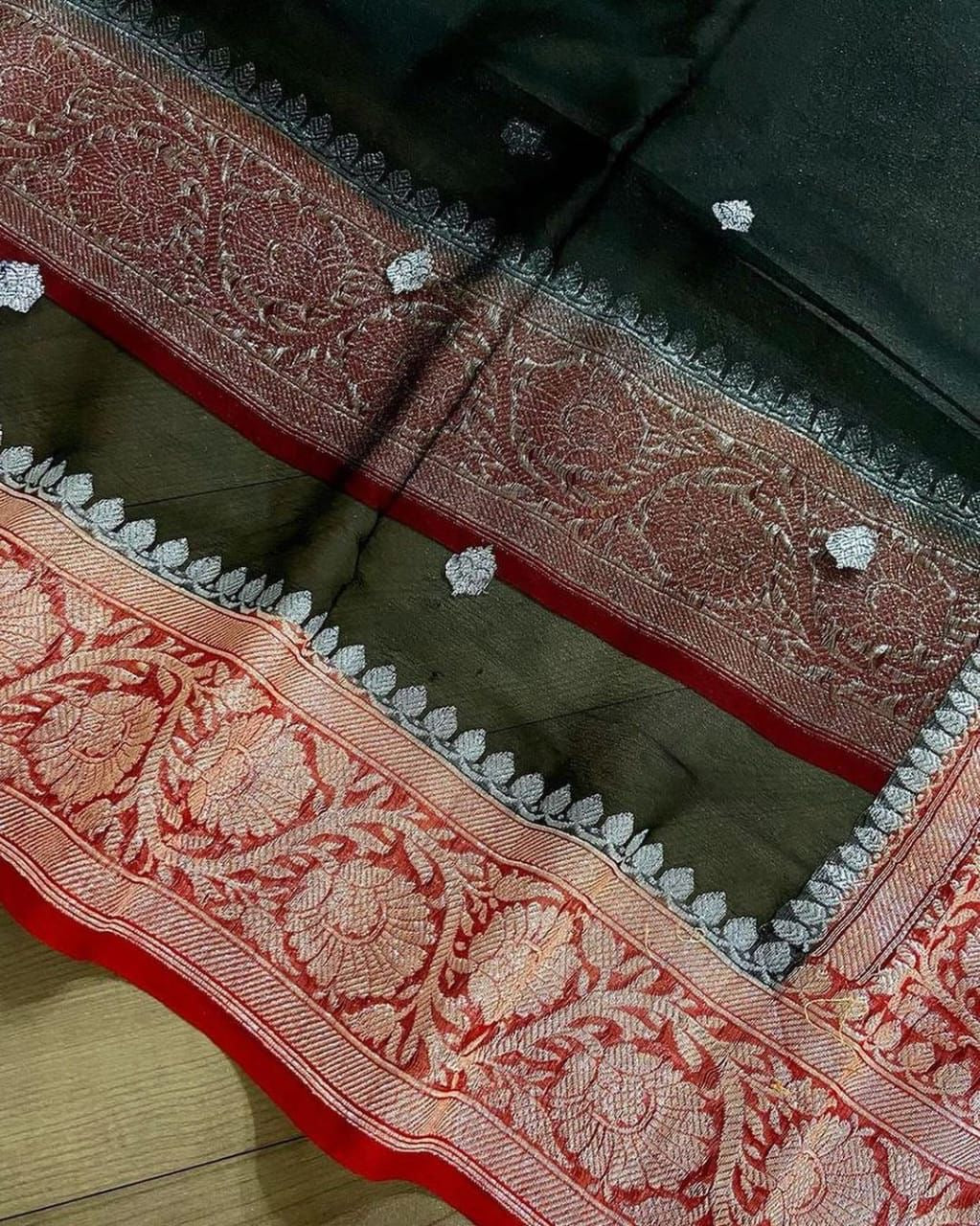 Red & Black Pure khaddi Chiffon Silk Banarasi Saree