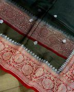 Red & Black Pure khaddi Chiffon Silk Banarasi Saree