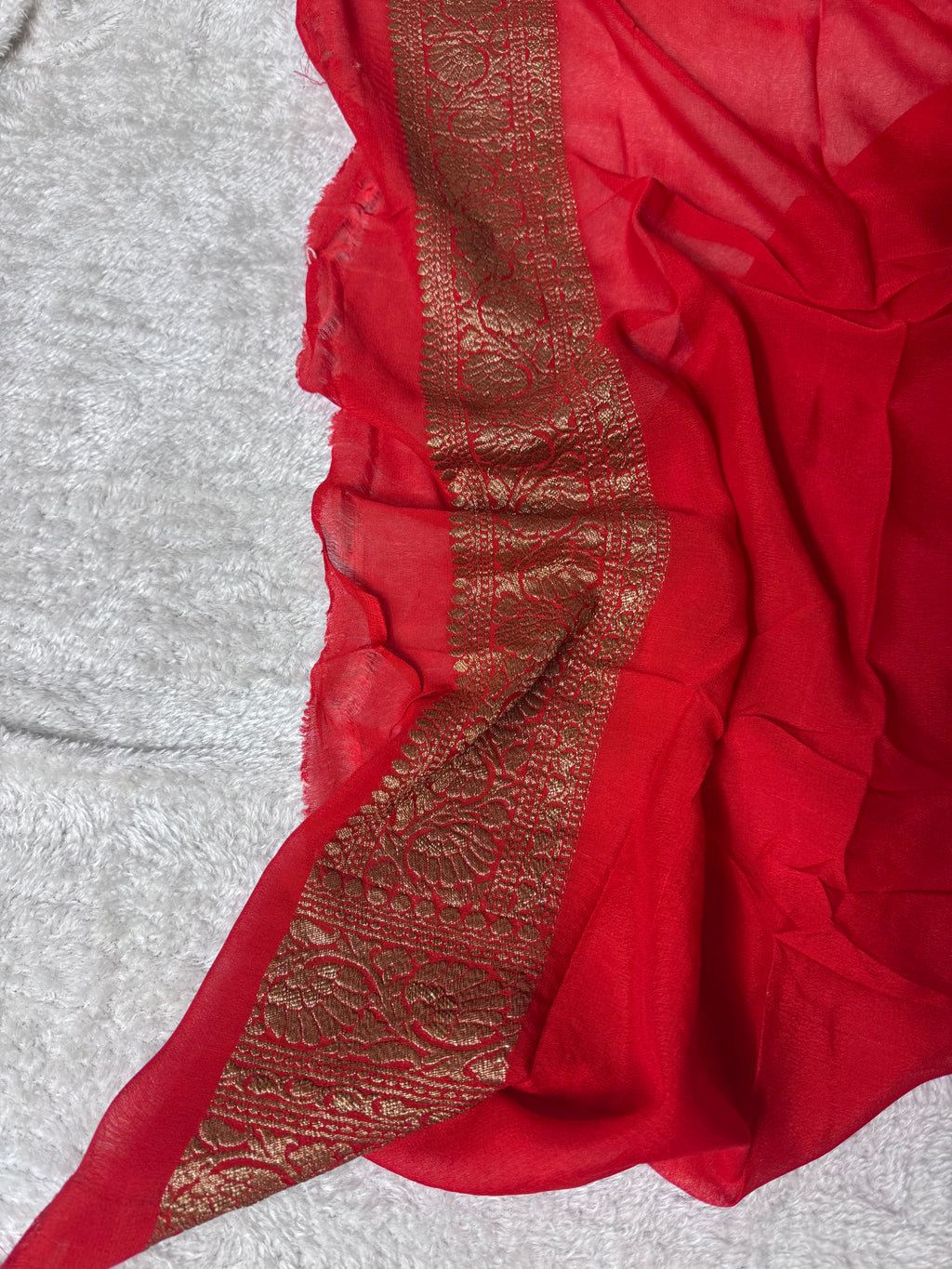 Rama Green & Red Pure Khaddi Georgette Silk Banarasi Saree