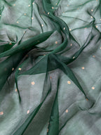 Bottle Green & Rani Pink Pure Kora Organza Silk Banarasi Saree