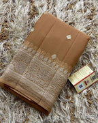 Camel Brown Pure Khaddi Chiffon Silk Banarasi Saree