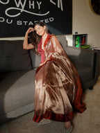 Rust Orange Pure Glass Tissue Silk Banarasi Saree