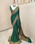 Bottle Green Pure Khaddi Crep Silk Banarasi Saree