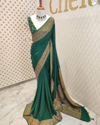 Bottle Green Pure Khaddi Crep Silk Banarasi Saree