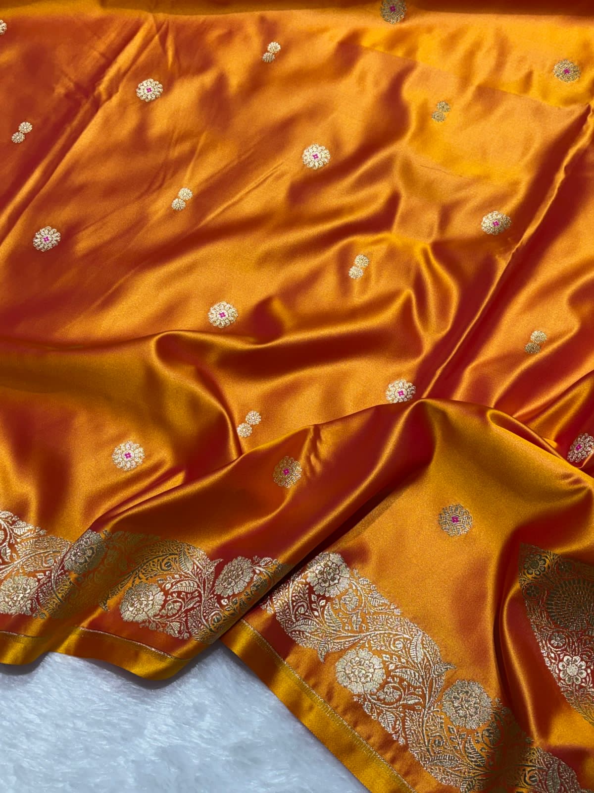 Kesri Orange Mashru Katan Silk Banarasi Saree