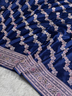 Navy Blue Meenakari Mashru Katan Silk Banarasi Saree