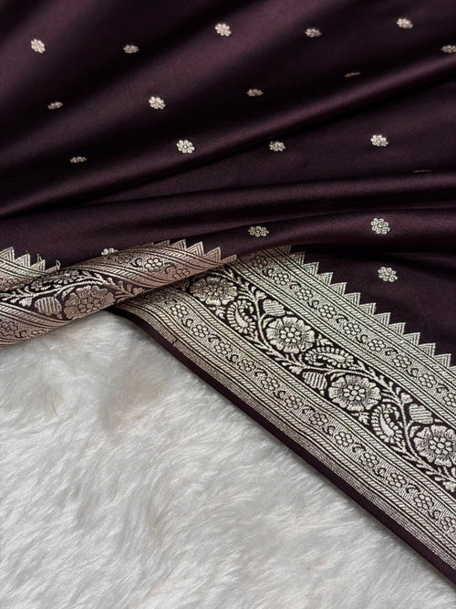 Deep Wine Mashru Katan Silk Banarasi Saree