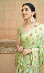 Pista Green Pure Chiffon Silk Banarasi Saree