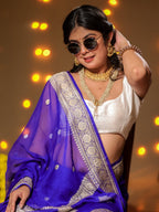 Royal Blue Pure Khaddi Chiffon Silk Banarasi Saree