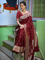 Garnet Wine Swarovski Intricate Stone Work Banarasi Mashru Silk Saree