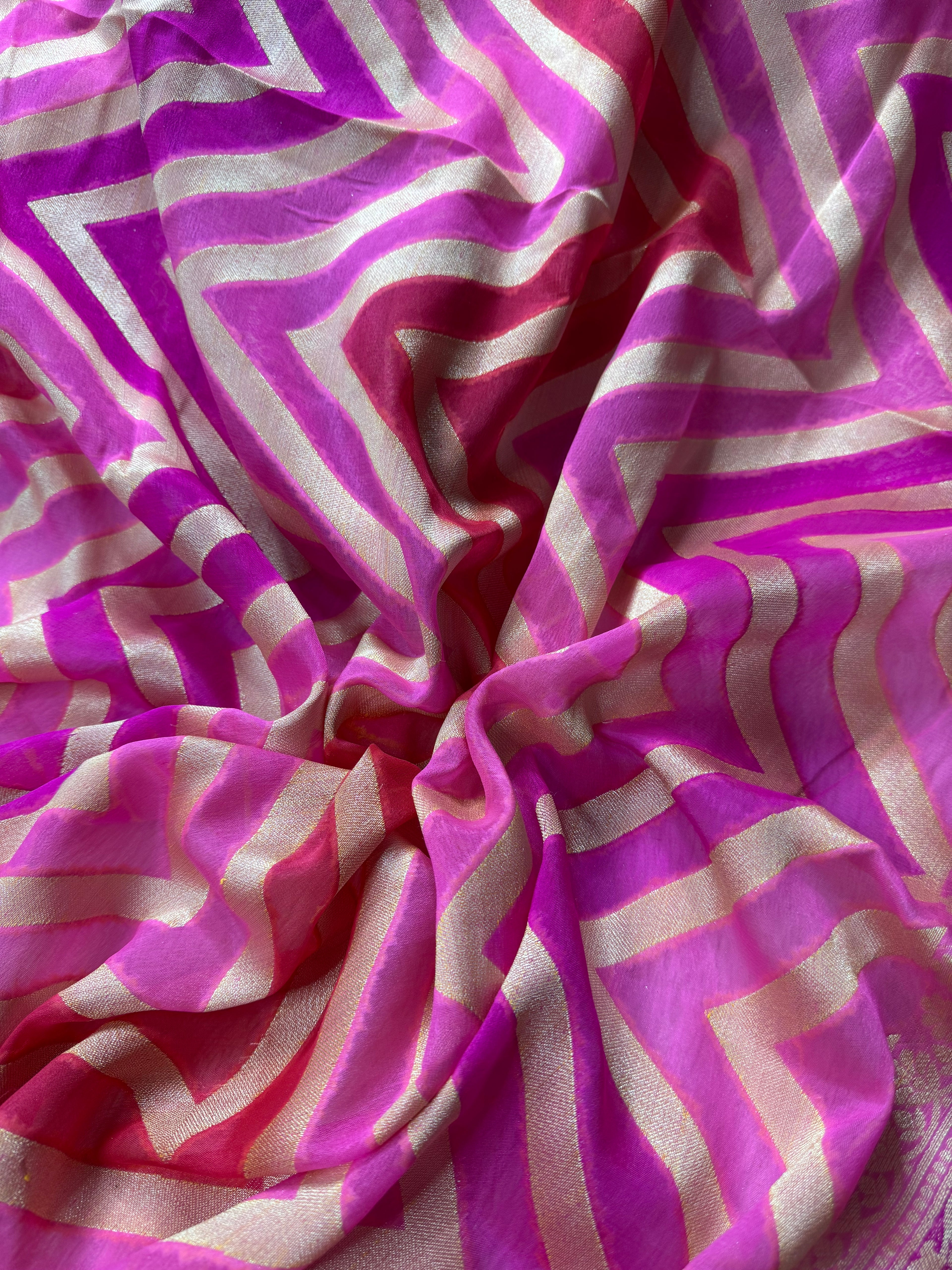 Rani Pink Rangkat Pure Chiffon Silk Banarasi Saree