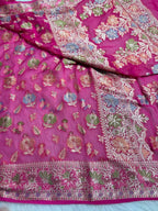 Rani Pink Pure Chiffon Silk Banarasi Saree