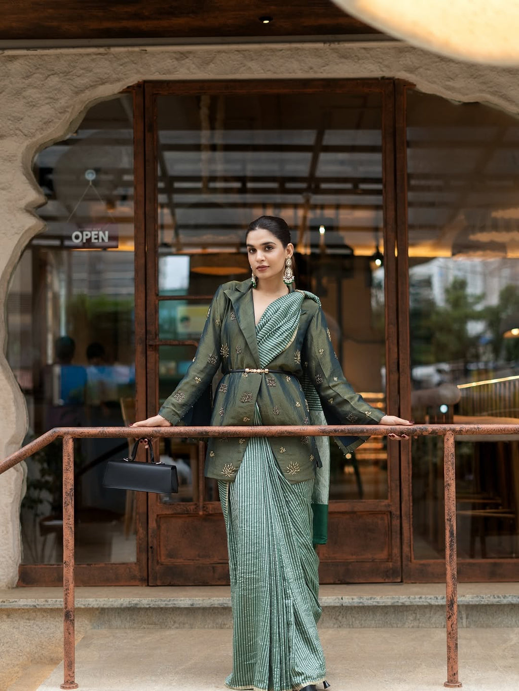 Green Stripe Pure Munga Tissue Silk Banarasi Saree