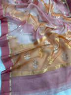 Rangkat Pure Kora Organza Sona & Roopa Zari Stripe Weaving Banarasi Saree