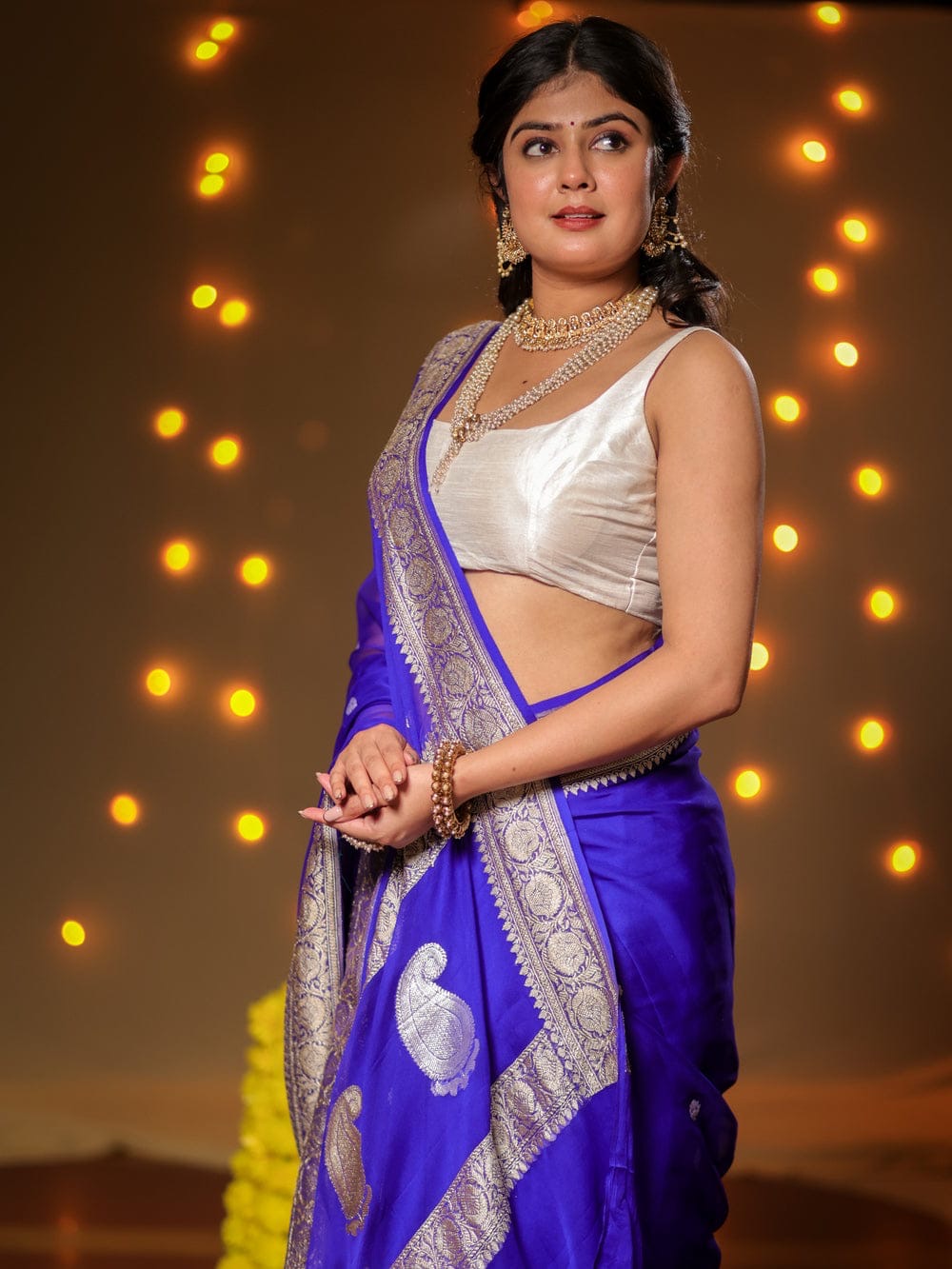 Royal Blue Pure Khaddi Chiffon Silk Banarasi Saree
