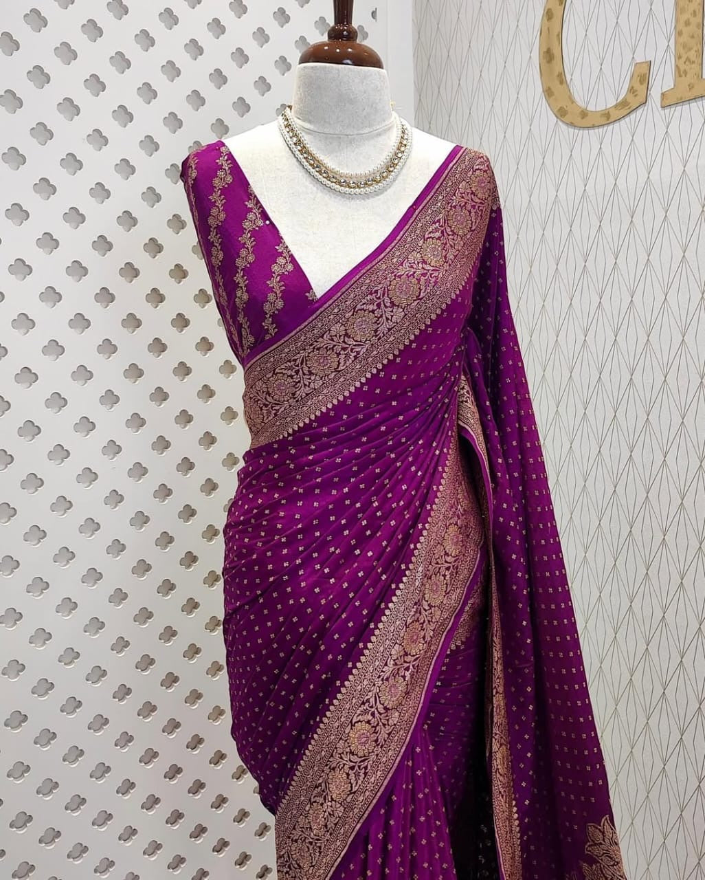 Magenta Pure Khaddi Crep Silk Banarasi Saree