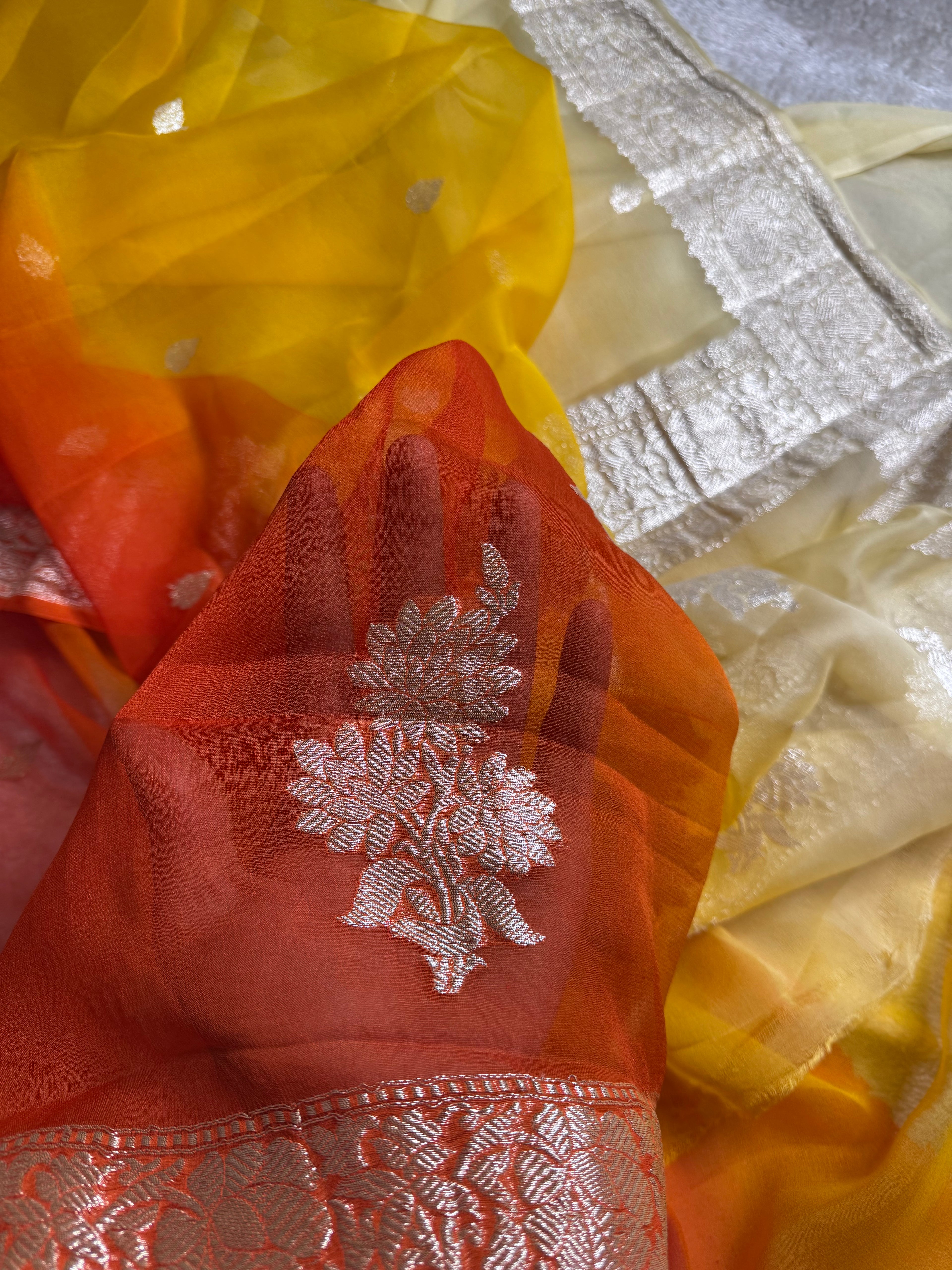 Half & Half Pure Khaddi Chiffon Silk Banarasi Saree