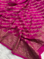 Hot Pink & Navy Blue Pure Khaddi Crep Silk Banarasi Saree