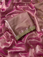 Pink Tissue Silk Saree With Golden Ghungroo Butti Work & Luxury Lace Border