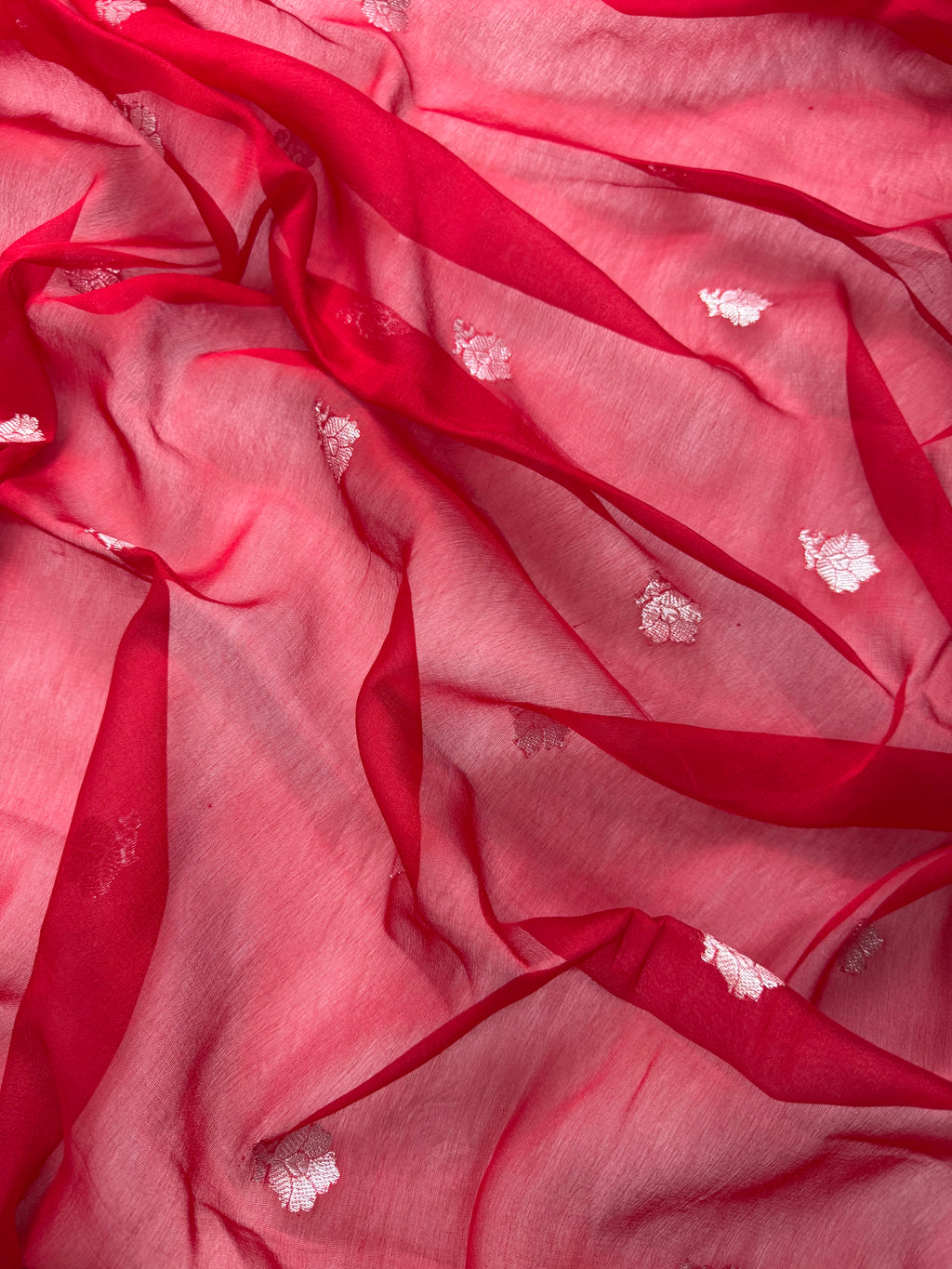 Red & Beige Pure Khaddi Chiffon Silk Banarasi Saree