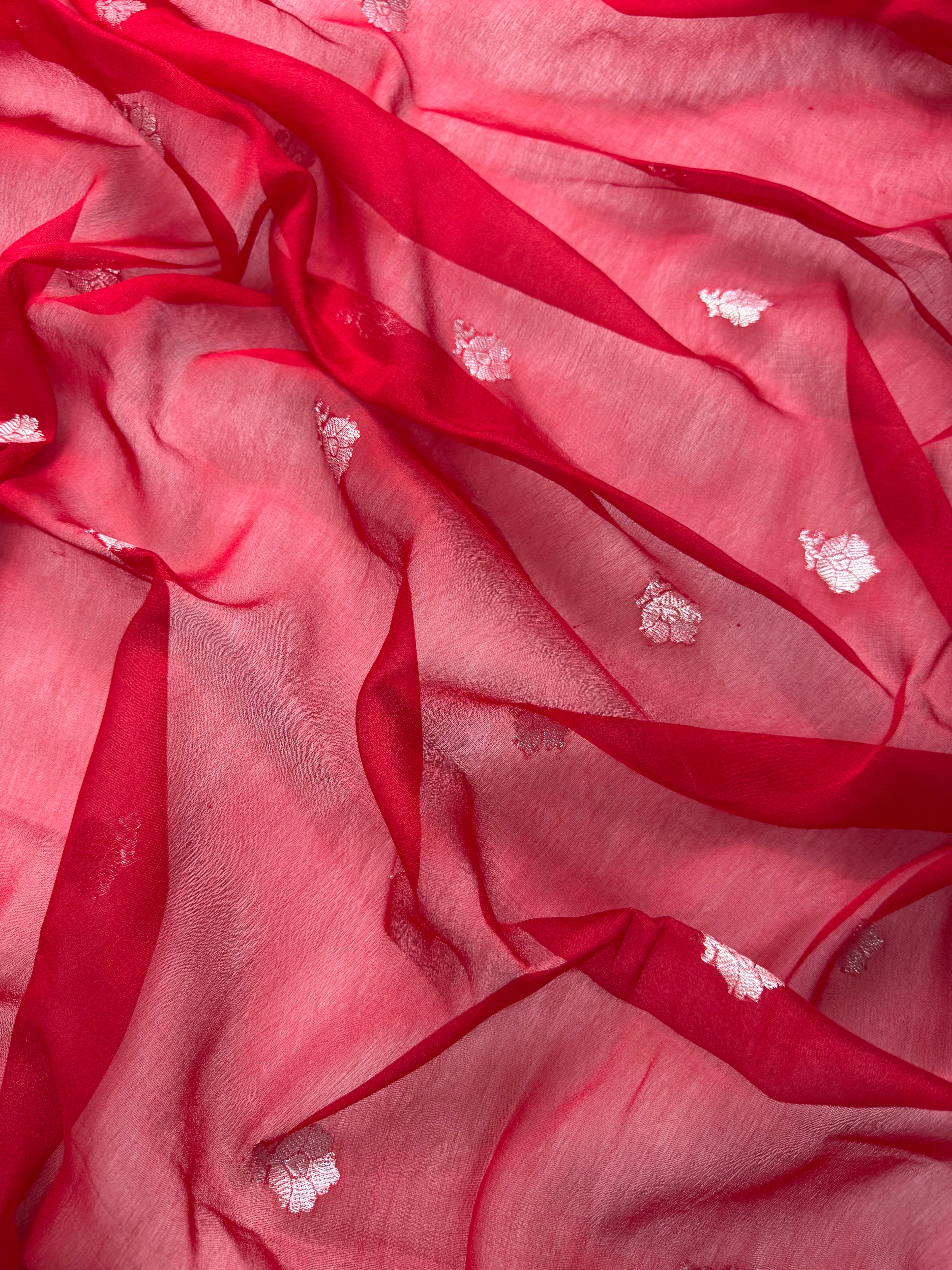 Red & Beige Pure Khaddi Chiffon Silk Banarasi Saree