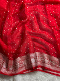 Red Pure Khaddi Chiffon Silk Banarasi Thousand Booti Saree