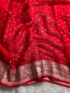 Red Pure Khaddi Chiffon Silk Banarasi Thousand Booti Saree
