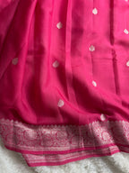 Hot Pink Pure Khaddi Chiffon Silk Banarasi Saree