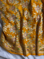Mustard Yellow Handbrush Pure Khaddi Georgette Silk Banarasi Saree