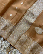 Camel Brown Pure Khaddi Chiffon Silk Banarasi Saree