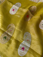 Yellow Pure Khaddi Tissue Chiffon Sona & Roopa Meenakari Banarasi Saree