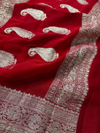 Red Pure Khaddi Chiffon Silk Banarasi Saree