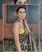 Black Pure Khaddi Georgette Silk Banarasi Saree